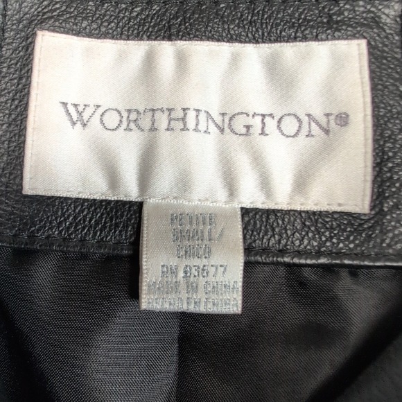 Worthington Jacket Womens S Petite Coat Leather Black Zip Up Belt Career Pockets - Picture 6 of 11